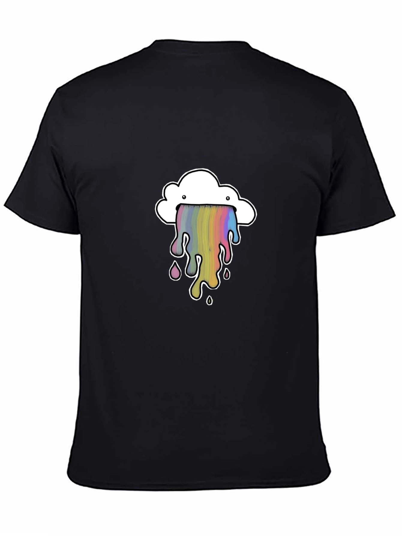 Rainbow Cloud Graphic Tee - Trendy Black T-Shirt