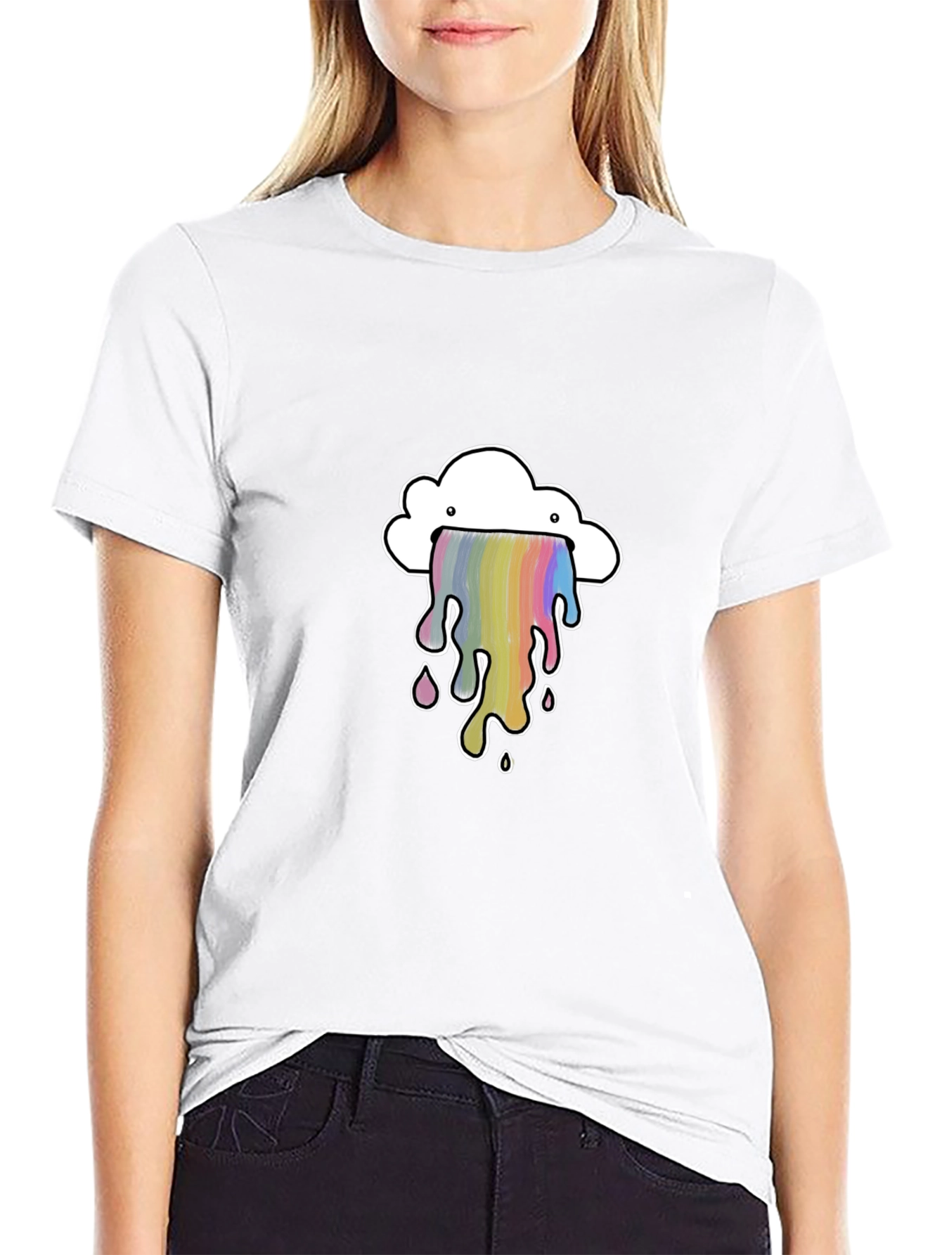 Rainbow Cloud Graphic Tee - Trendy Black T-Shirt