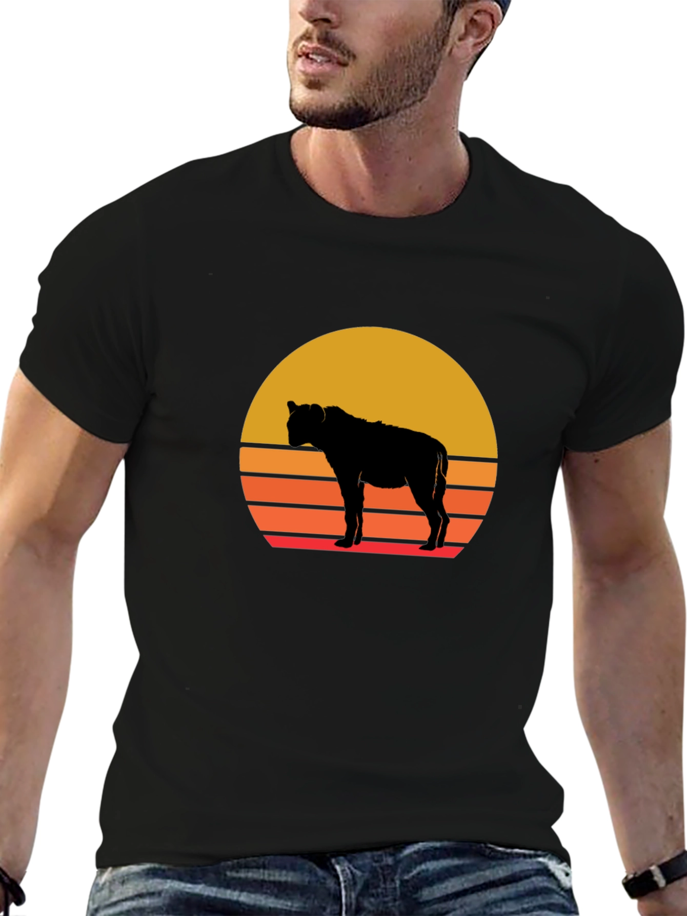 Hyena Sunset Graphic Tee - Stylish Animal Silhouette