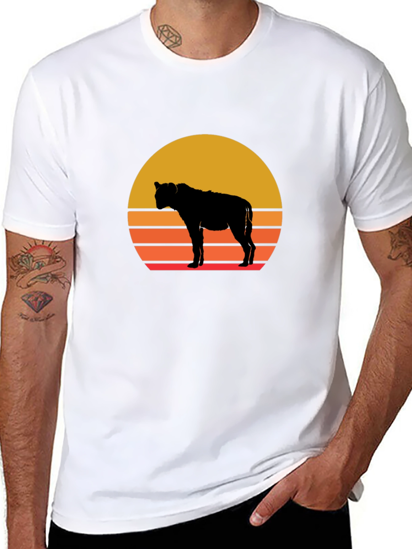 Hyena Sunset Graphic Tee - Stylish Animal Silhouette