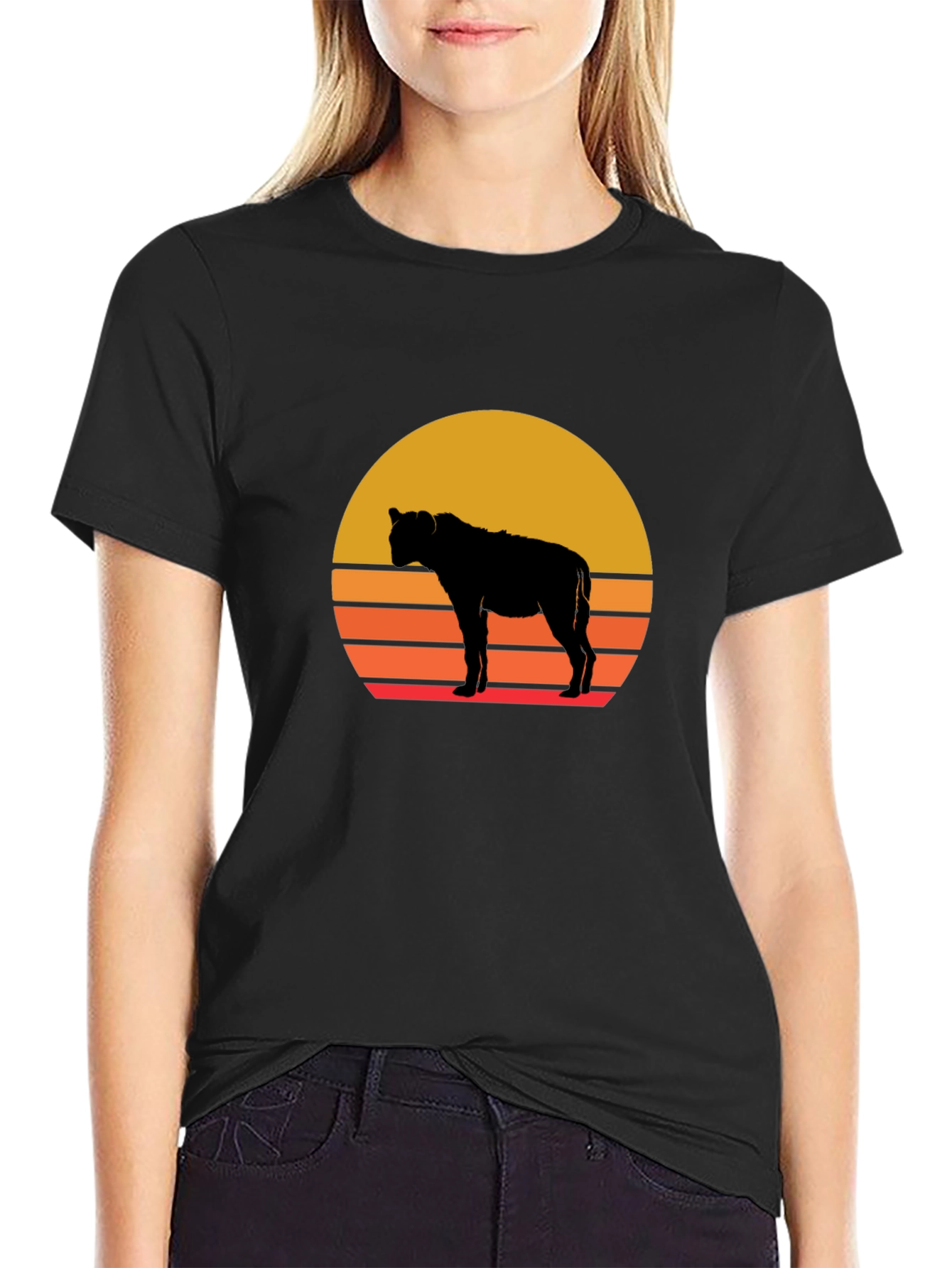 Hyena Sunset Graphic Tee - Stylish Animal Silhouette