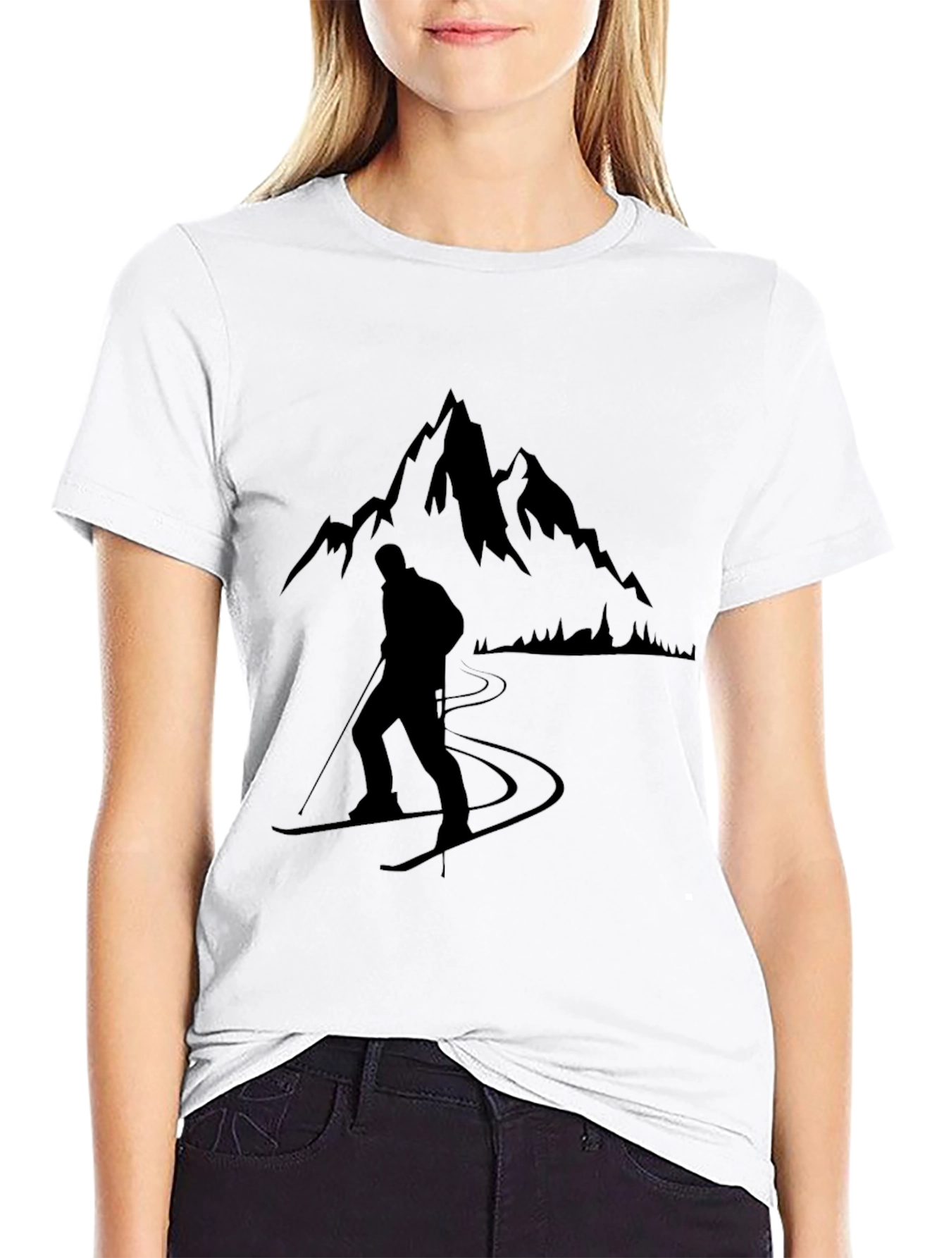 Mountain Skier Graphic Tee - Black Cotton Comfort