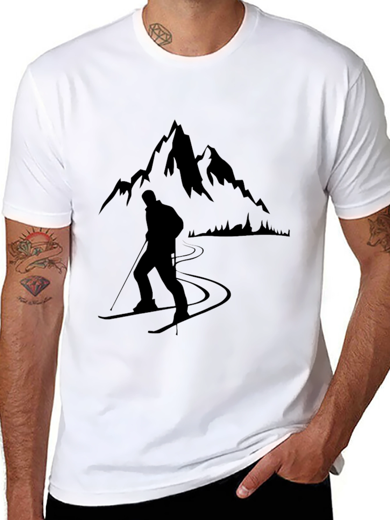 Mountain Skier Graphic Tee - Black Cotton Comfort