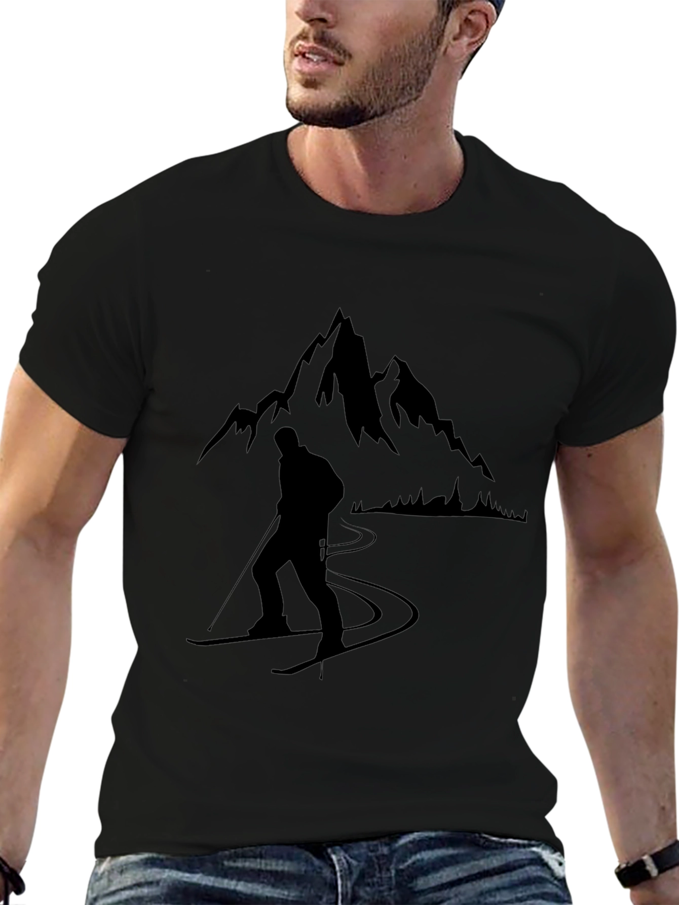 Mountain Skier Graphic Tee - Black Cotton Comfort
