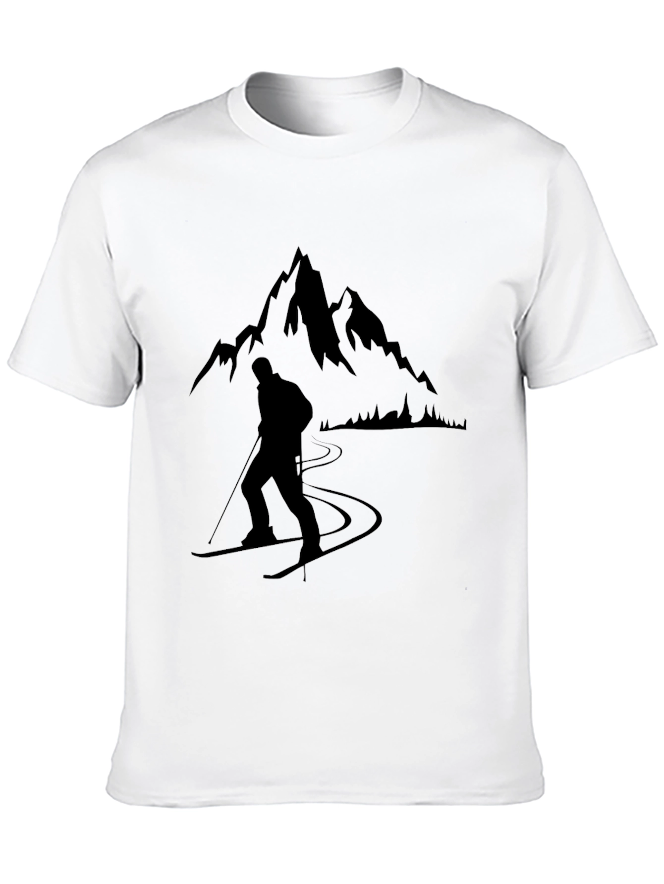 Mountain Skier Graphic Tee - Black Cotton Comfort
