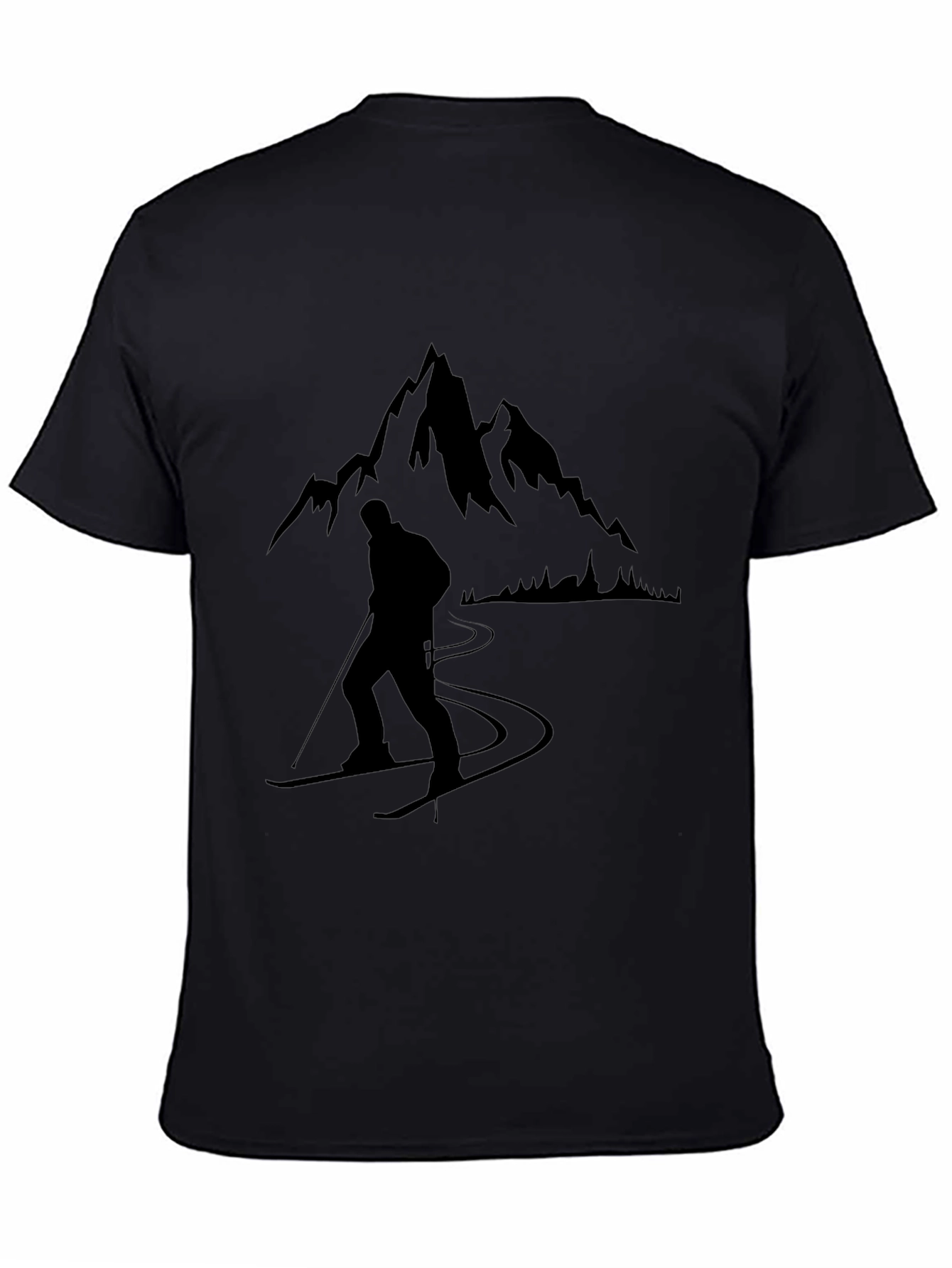 Mountain Skier Graphic Tee - Black Cotton Comfort