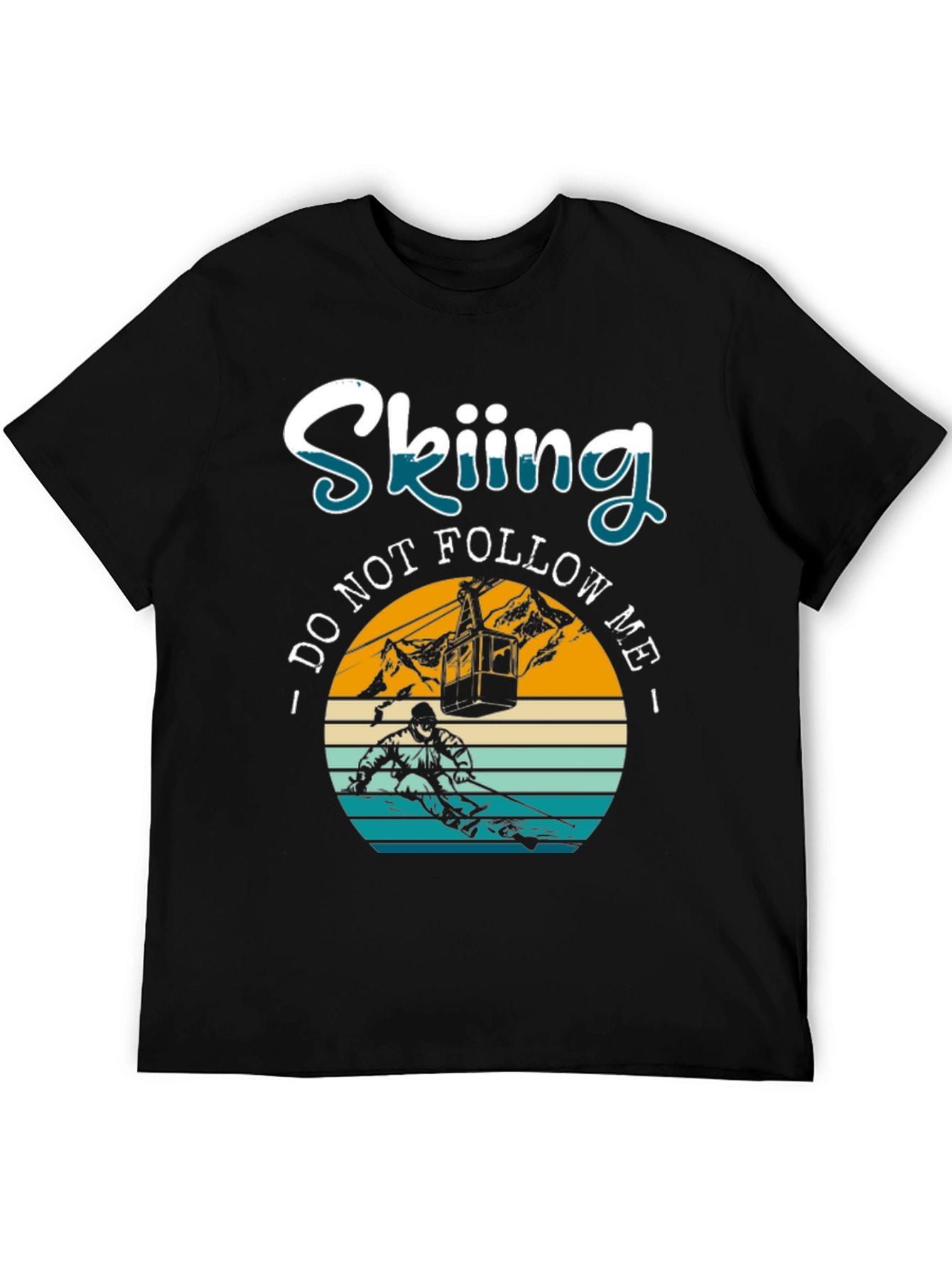 Skiing Do Not Follow Me Black Graphic T-Shirt