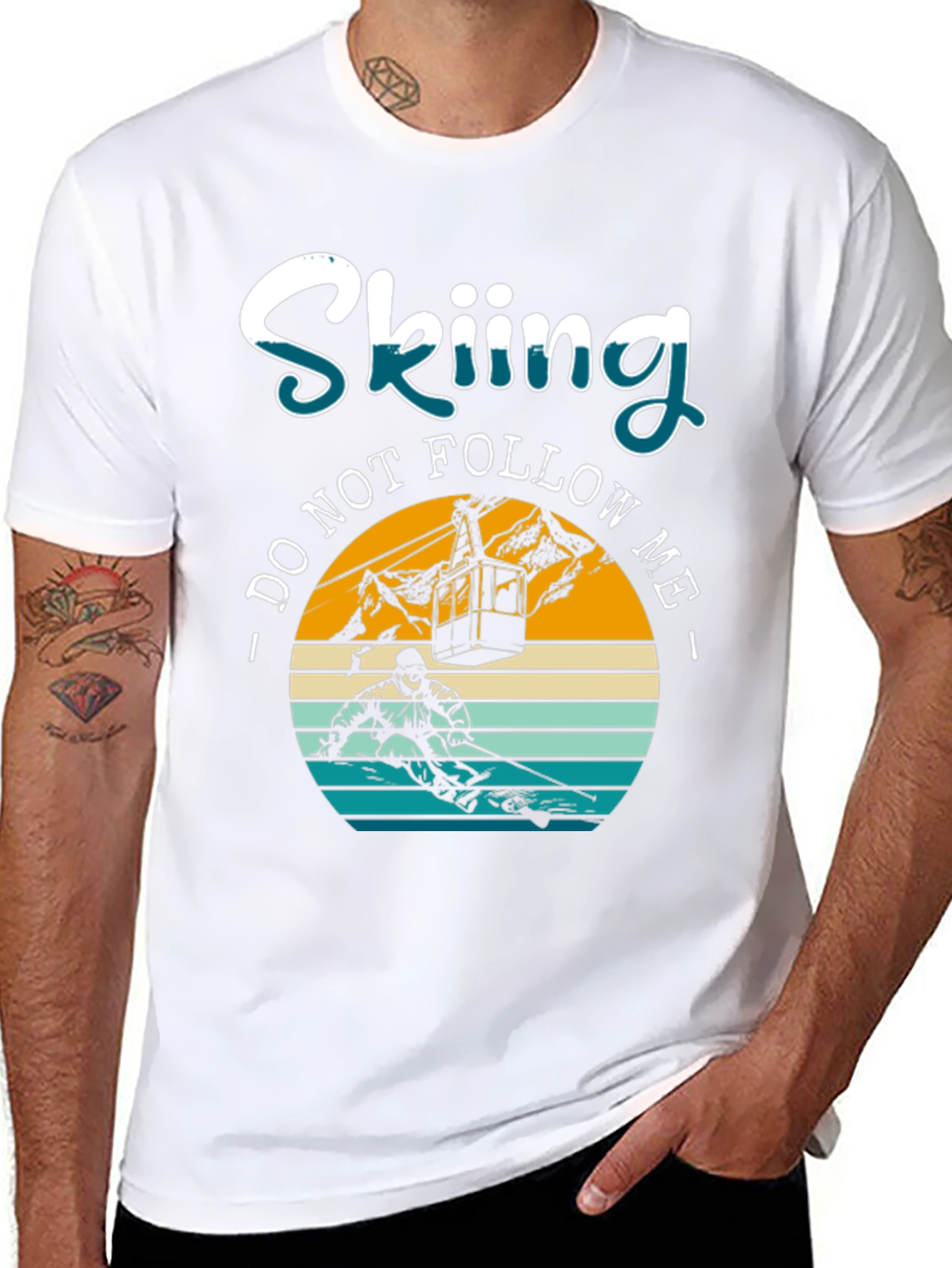 Skiing Do Not Follow Me Black Graphic T-Shirt