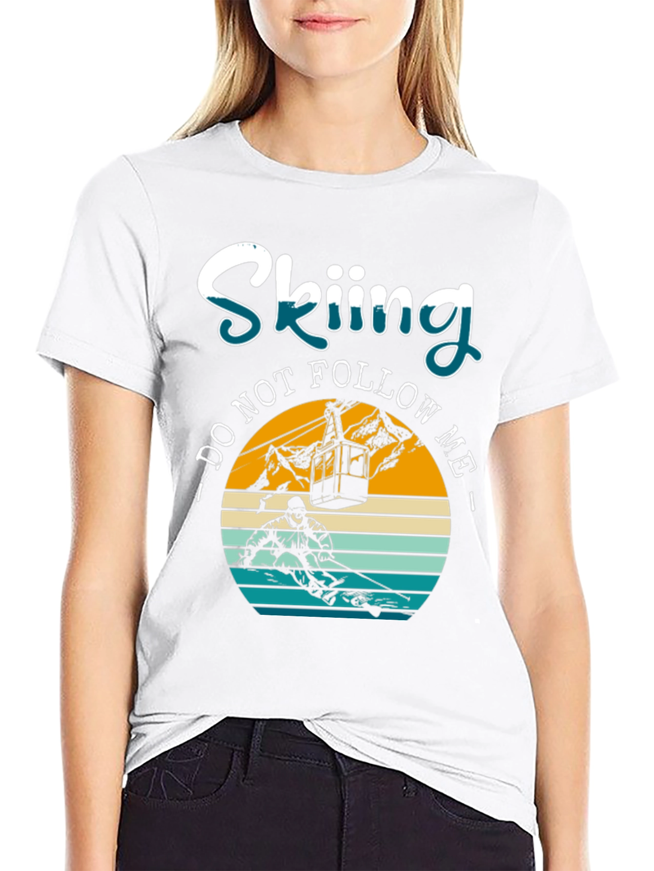 Skiing Do Not Follow Me Black Graphic T-Shirt