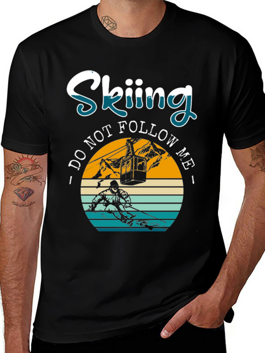 Skiing Do Not Follow Me Black Graphic T-Shirt