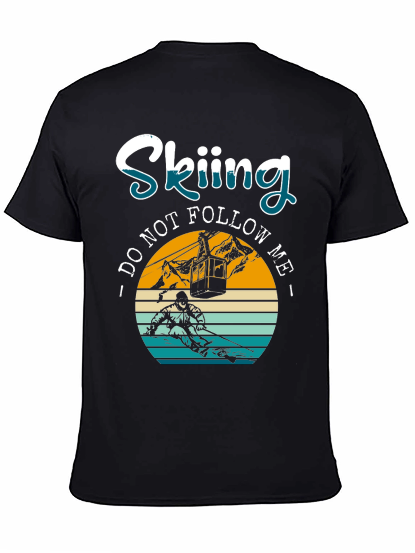 Skiing Do Not Follow Me Black Graphic T-Shirt
