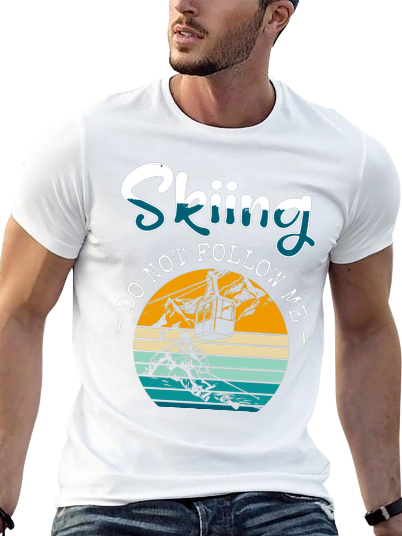 Skiing Do Not Follow Me Black Graphic T-Shirt