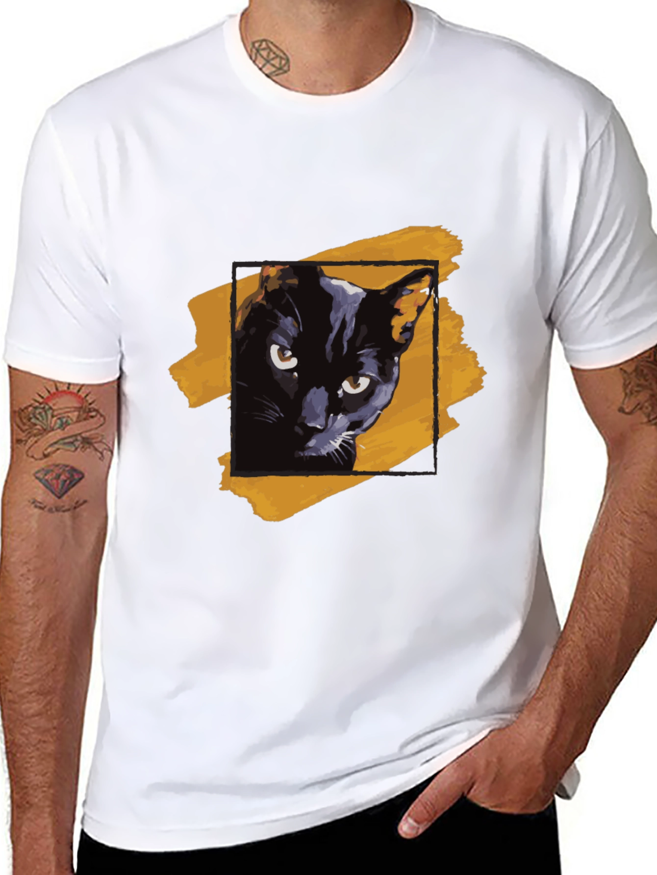 Black Cat Graphic Tee - Trendy Mens T-Shirt