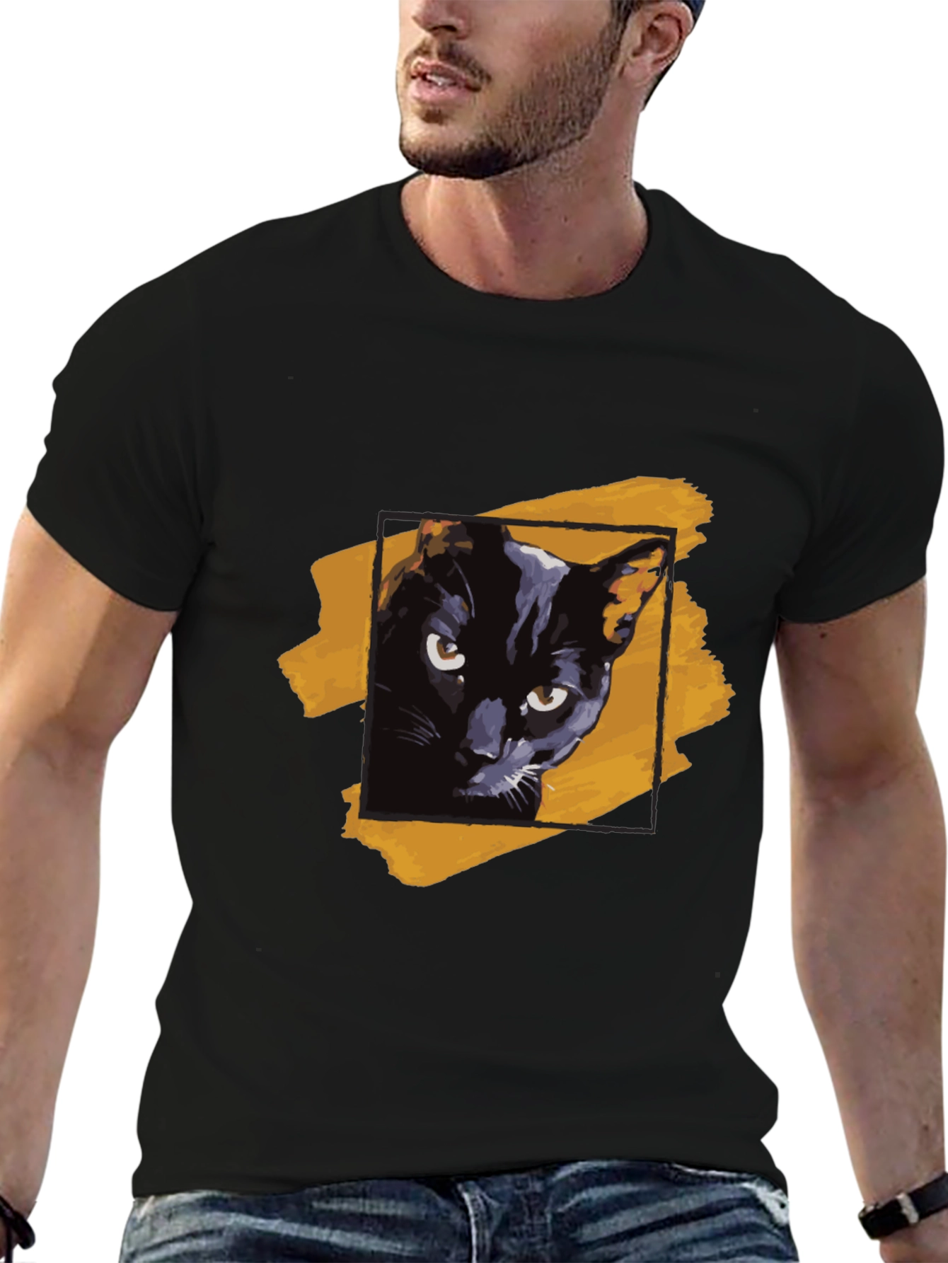 Black Cat Graphic Tee - Trendy Mens T-Shirt