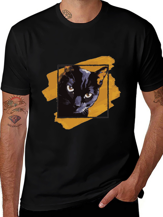 Black Cat Graphic Tee - Trendy Mens T-Shirt