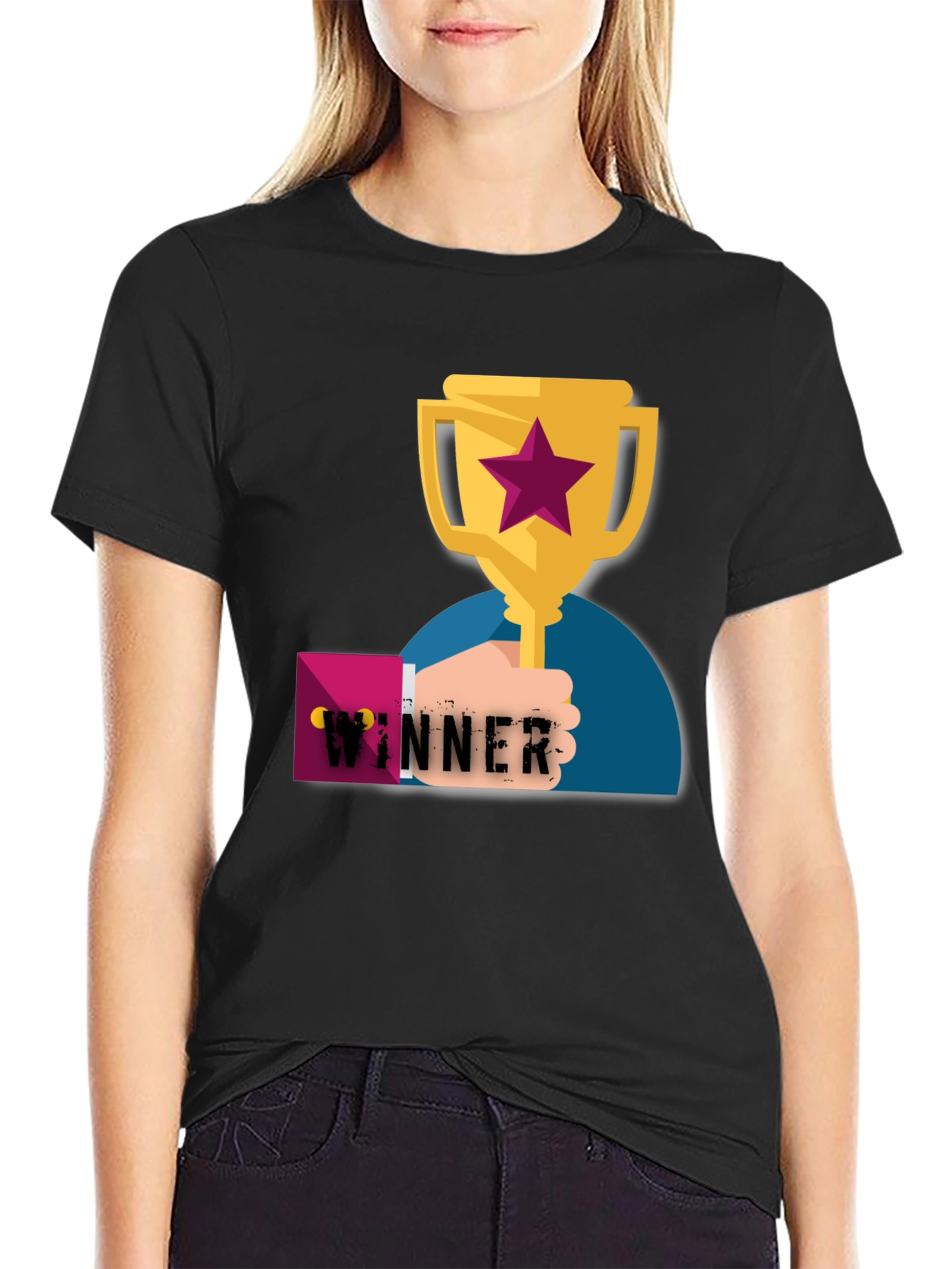 Winner Graphic Tee - Black Cotton T-Shirt