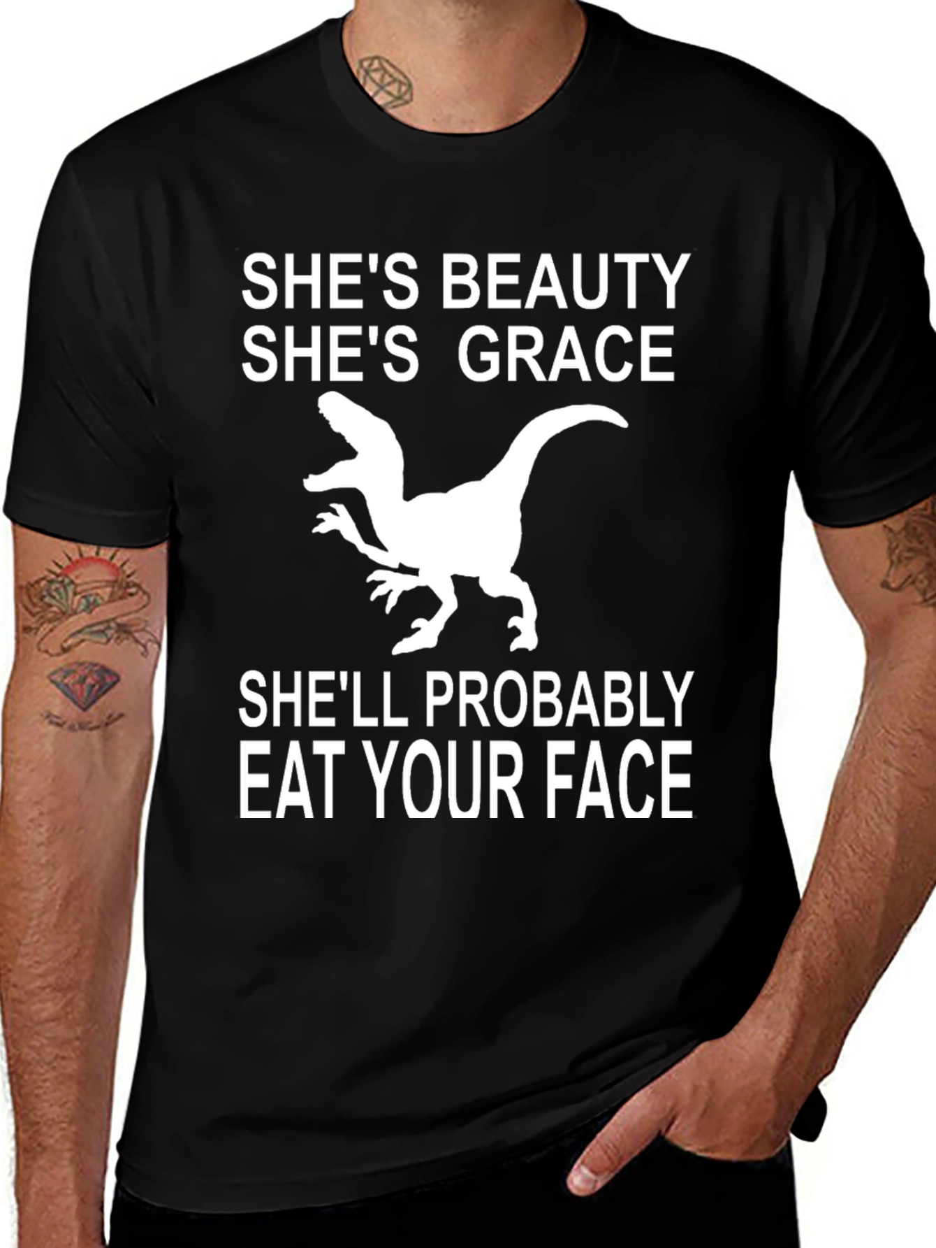 Funny Dinosaur Graphic T-Shirt - Beauty and Grace