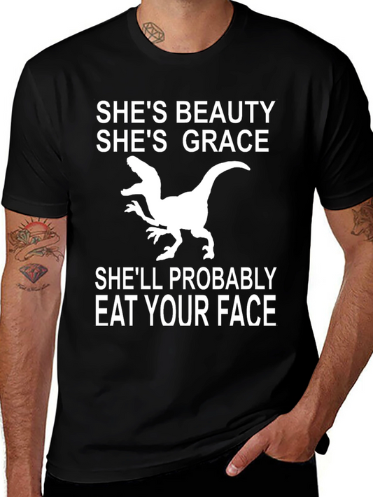 Funny Dinosaur Graphic T-Shirt - Beauty and Grace