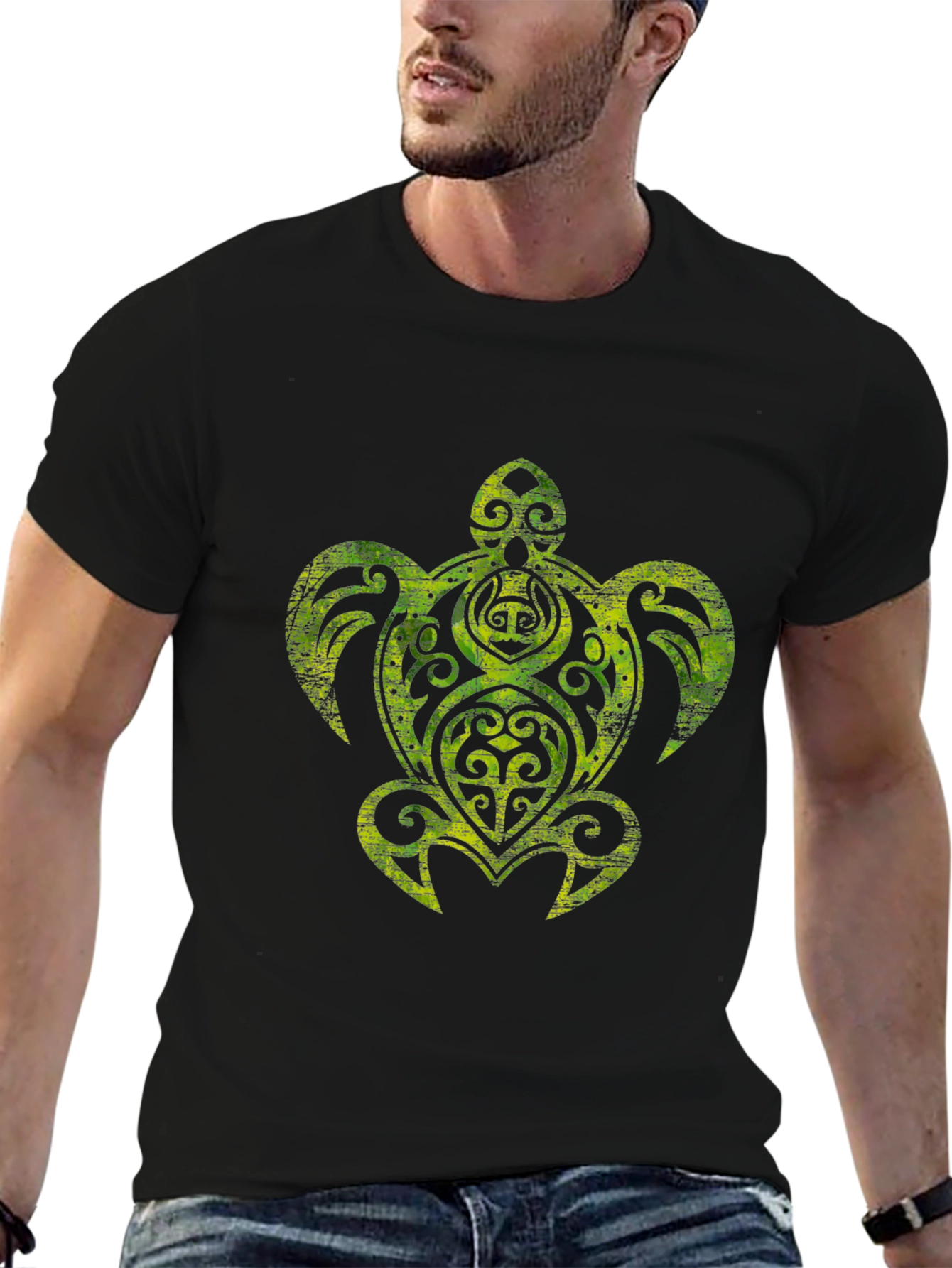 Tribal Turtle Graphic Black T-Shirt
