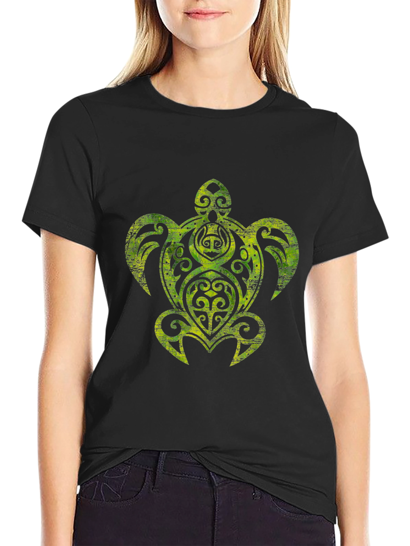 Tribal Turtle Graphic Black T-Shirt
