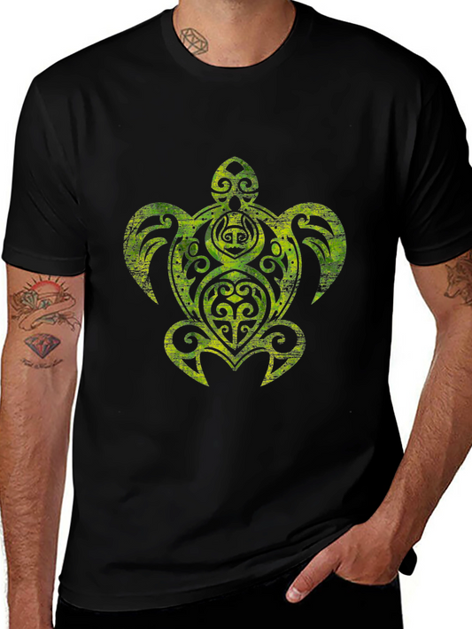 Tribal Turtle Graphic Black T-Shirt