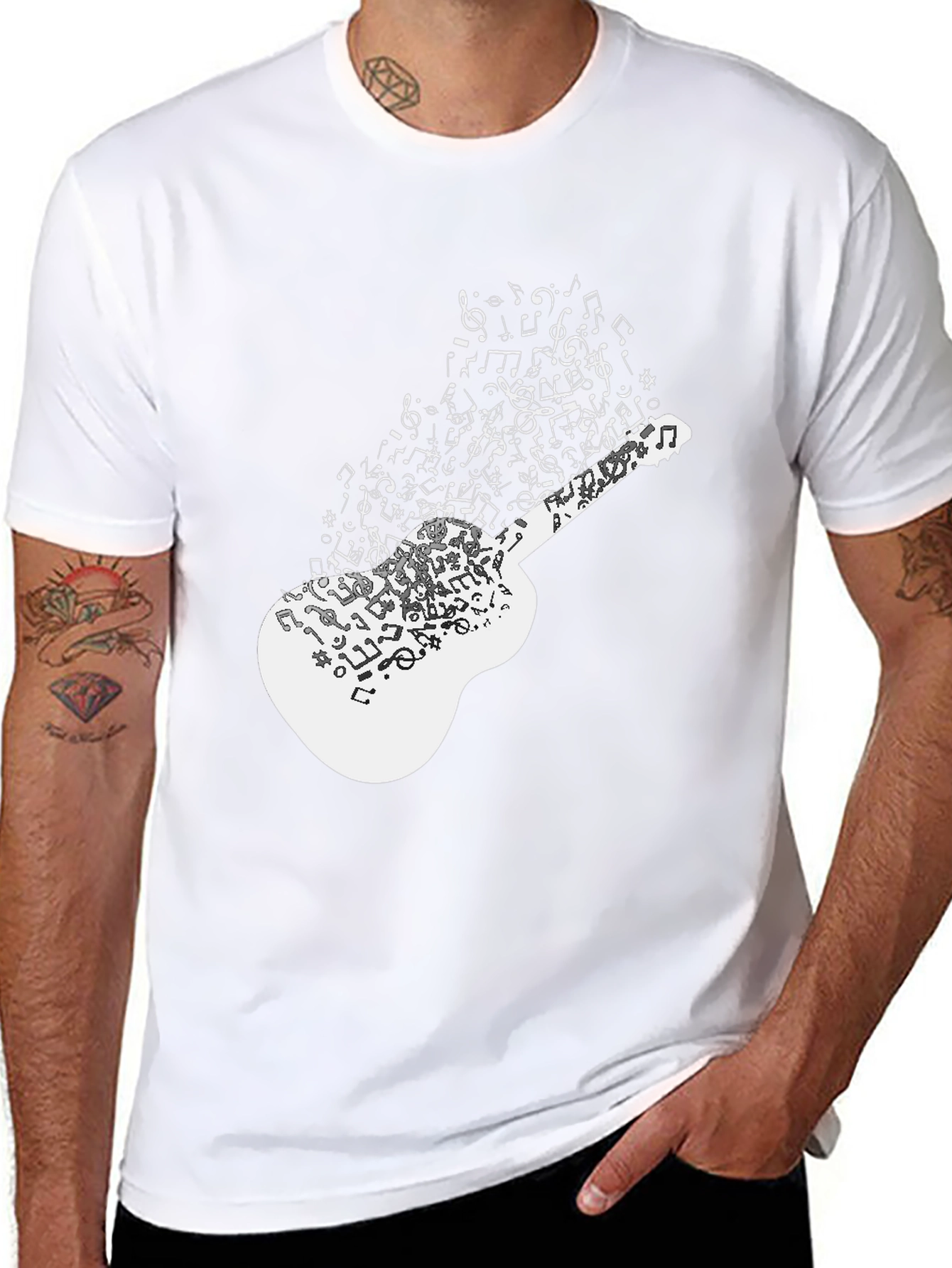 Musical Guitar Notes Graphic Black T-Shirt