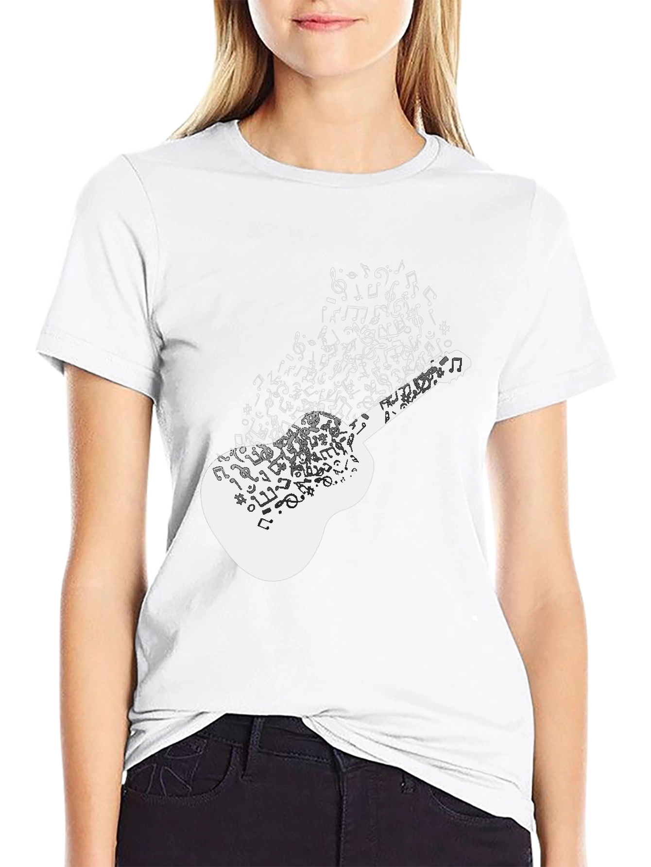 Musical Guitar Notes Graphic Black T-Shirt