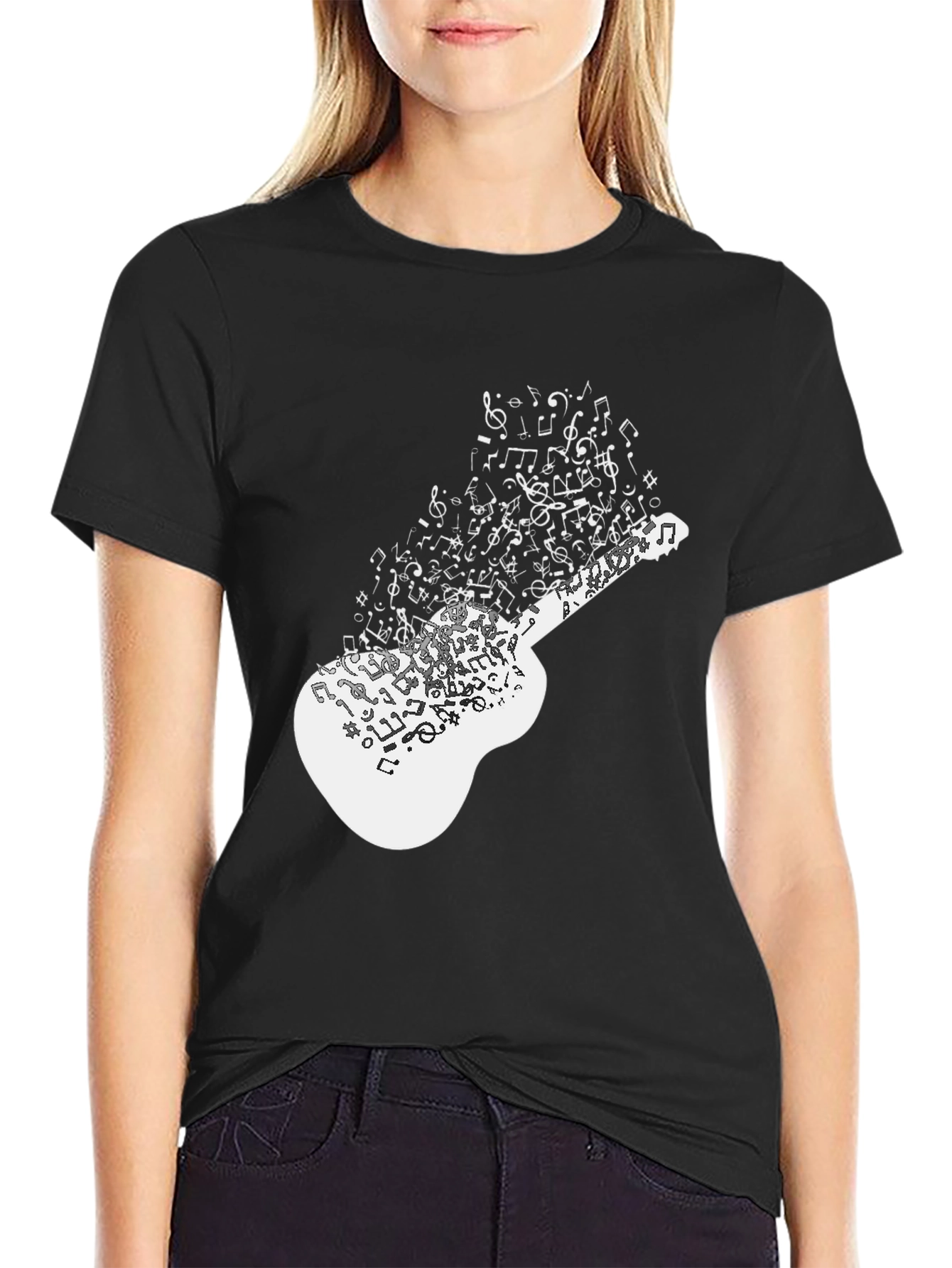 Musical Guitar Notes Graphic Black T-Shirt