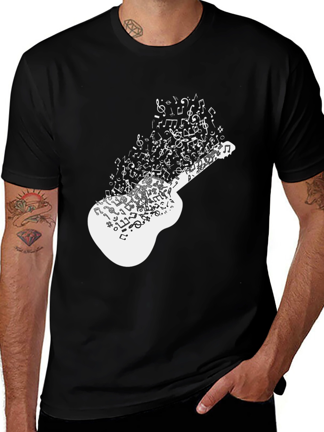 Musical Guitar Notes Graphic Black T-Shirt