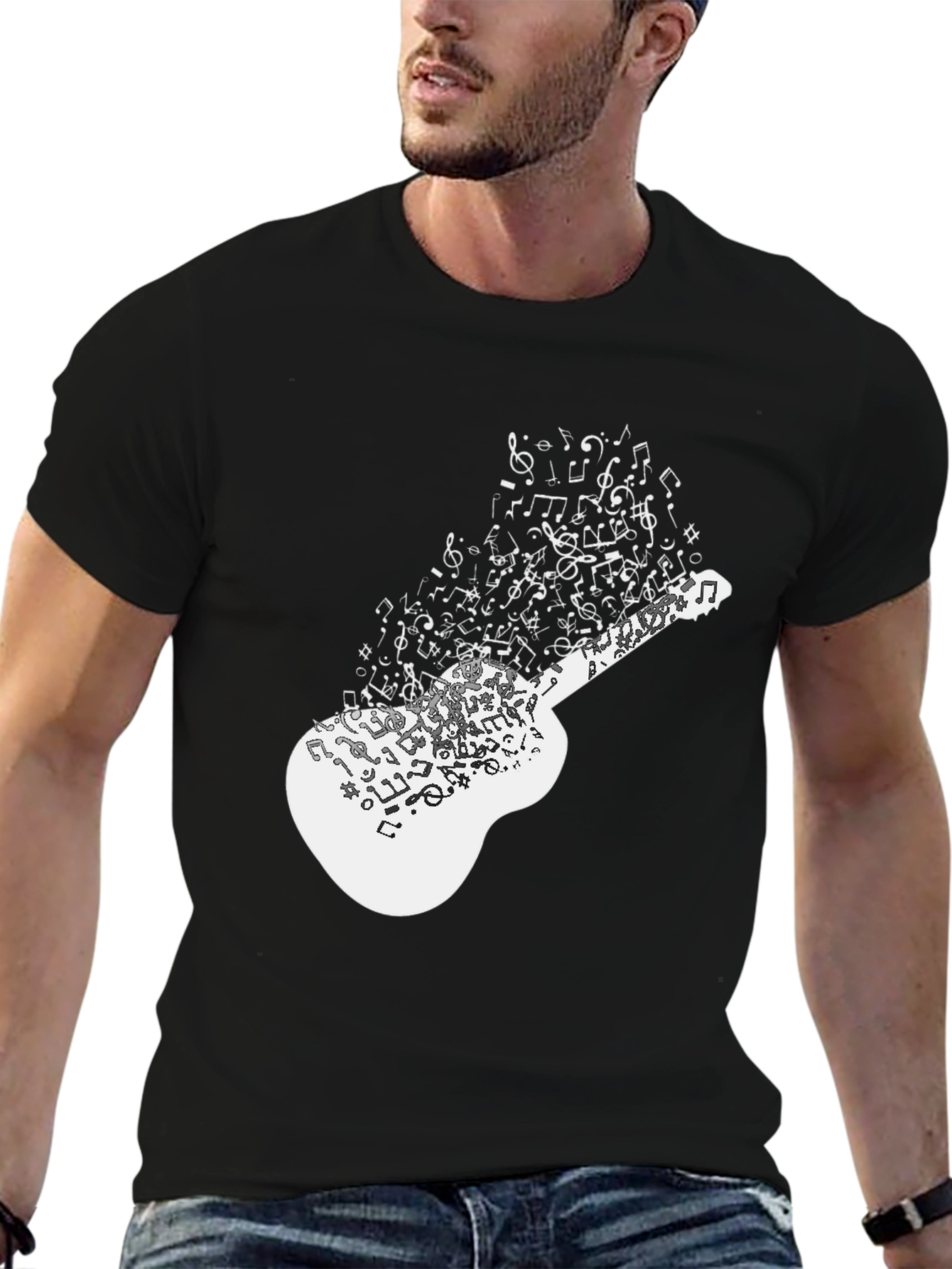 Musical Guitar Notes Graphic Black T-Shirt