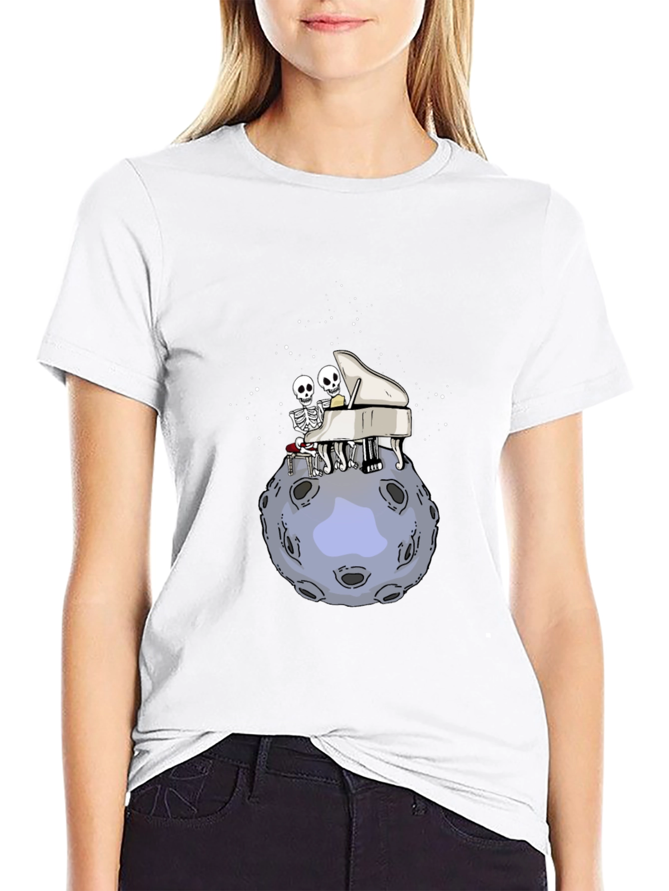 Skeleton Moon Piano T-Shirt