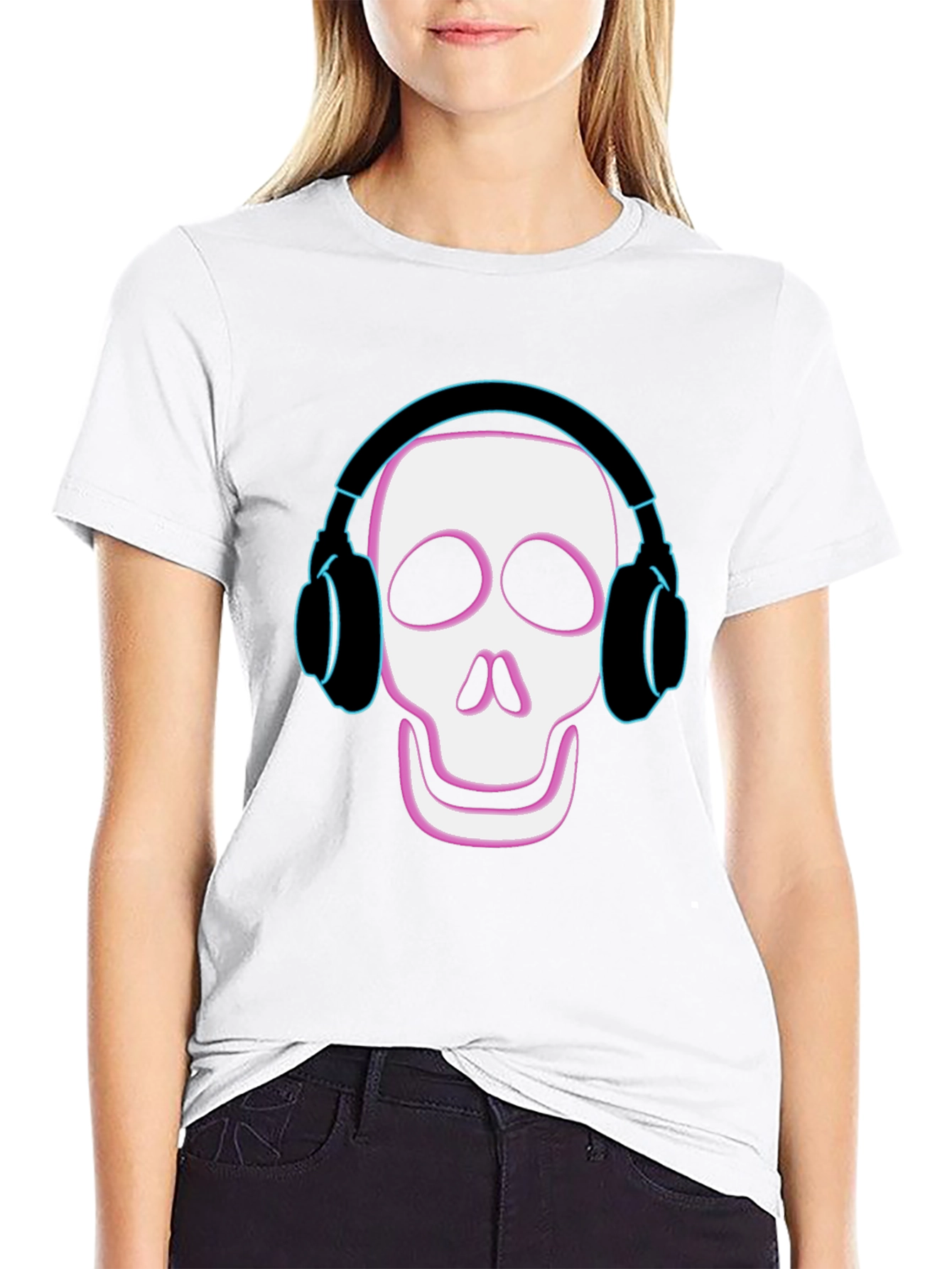 Skull with Headphones Graphic Tee - Cool Black T-Shirt