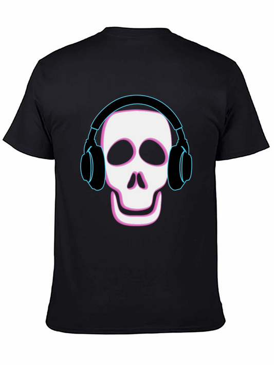 Skull with Headphones Graphic Tee - Cool Black T-Shirt