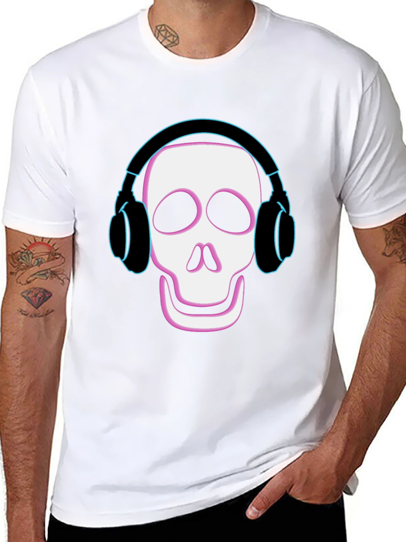 Skull with Headphones Graphic Tee - Cool Black T-Shirt