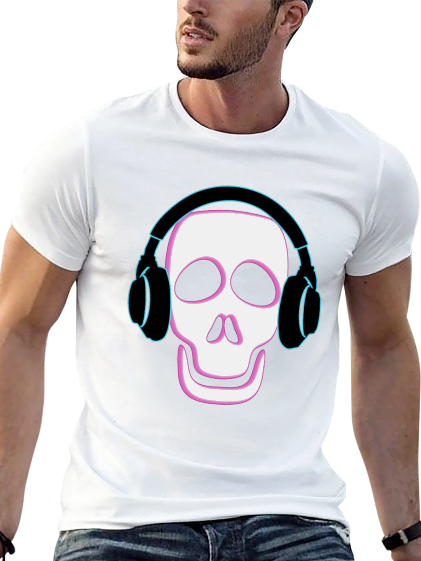 Skull with Headphones Graphic Tee - Cool Black T-Shirt