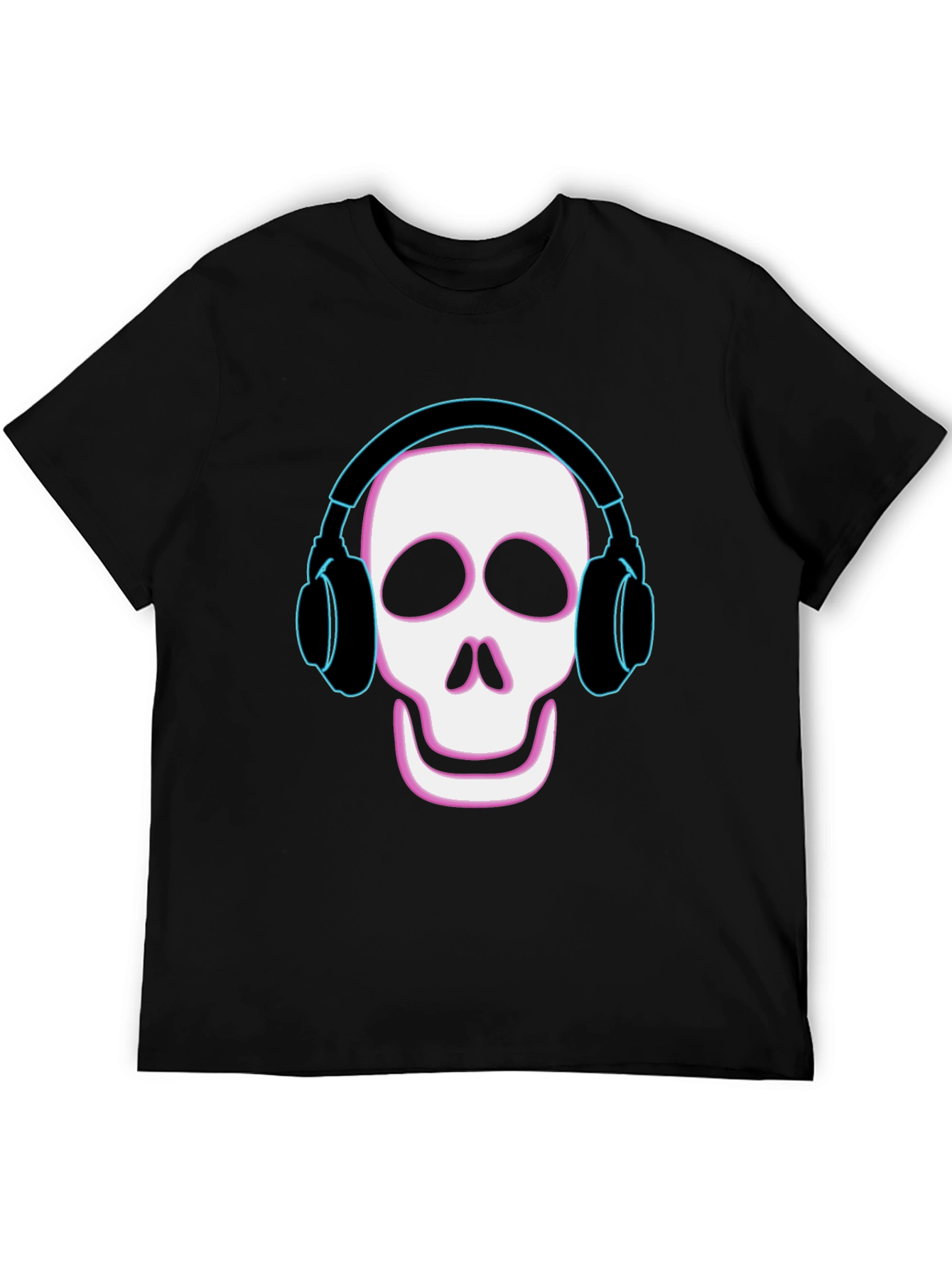 Skull with Headphones Graphic Tee - Cool Black T-Shirt
