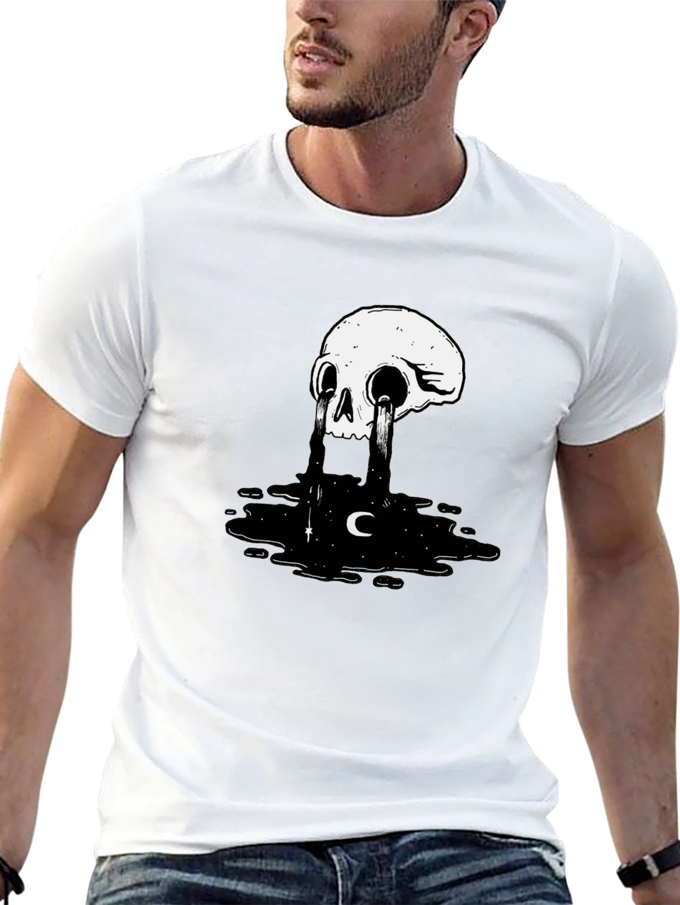 Skull Tears Graphic Tee - Black Cotton Blend