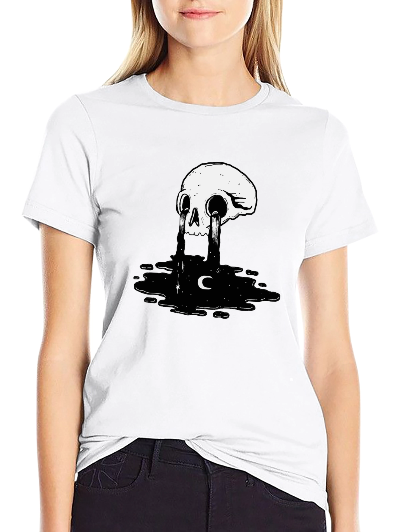 Skull Tears Graphic Tee - Black Cotton Blend