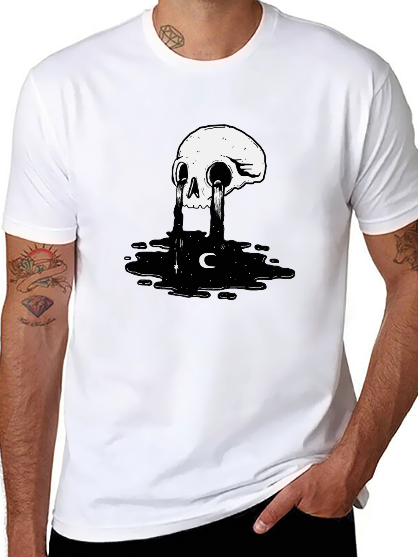 Skull Tears Graphic Tee - Black Cotton Blend