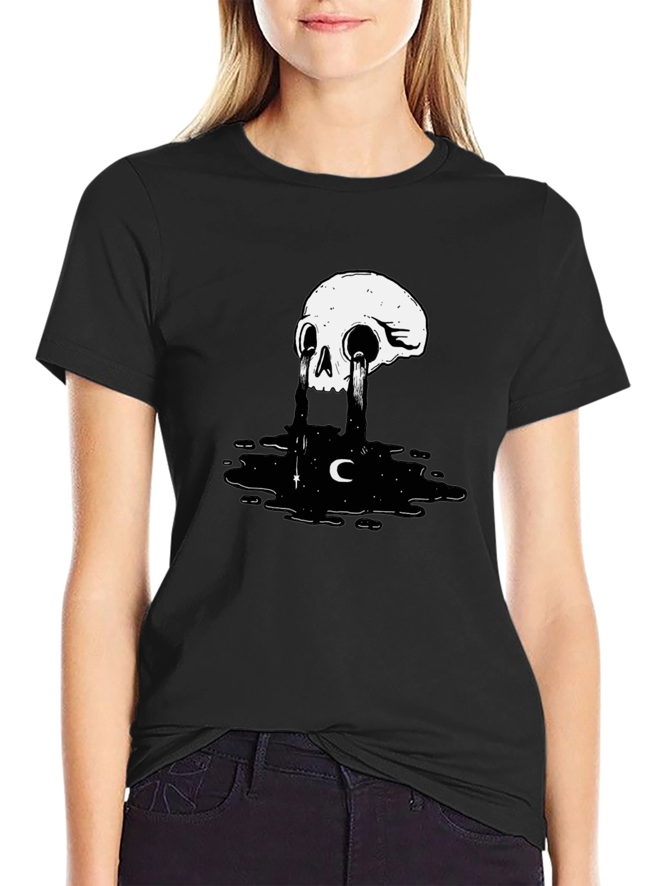 Skull Tears Graphic Tee - Black Cotton Blend