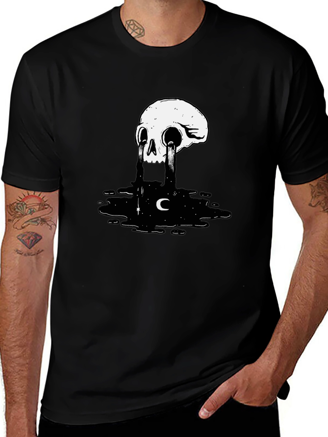 Skull Tears Graphic Tee - Black Cotton Blend