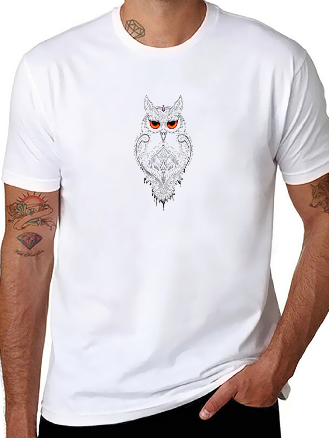 Mens Black Owl Graphic Tee - Stylish Casual Wear