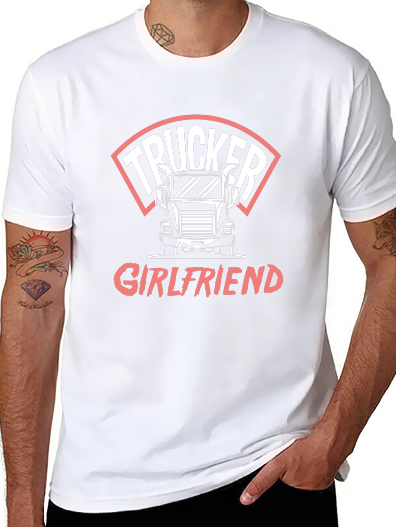 Trucker Girlfriend T-Shirt - Black Crew Neck Tee