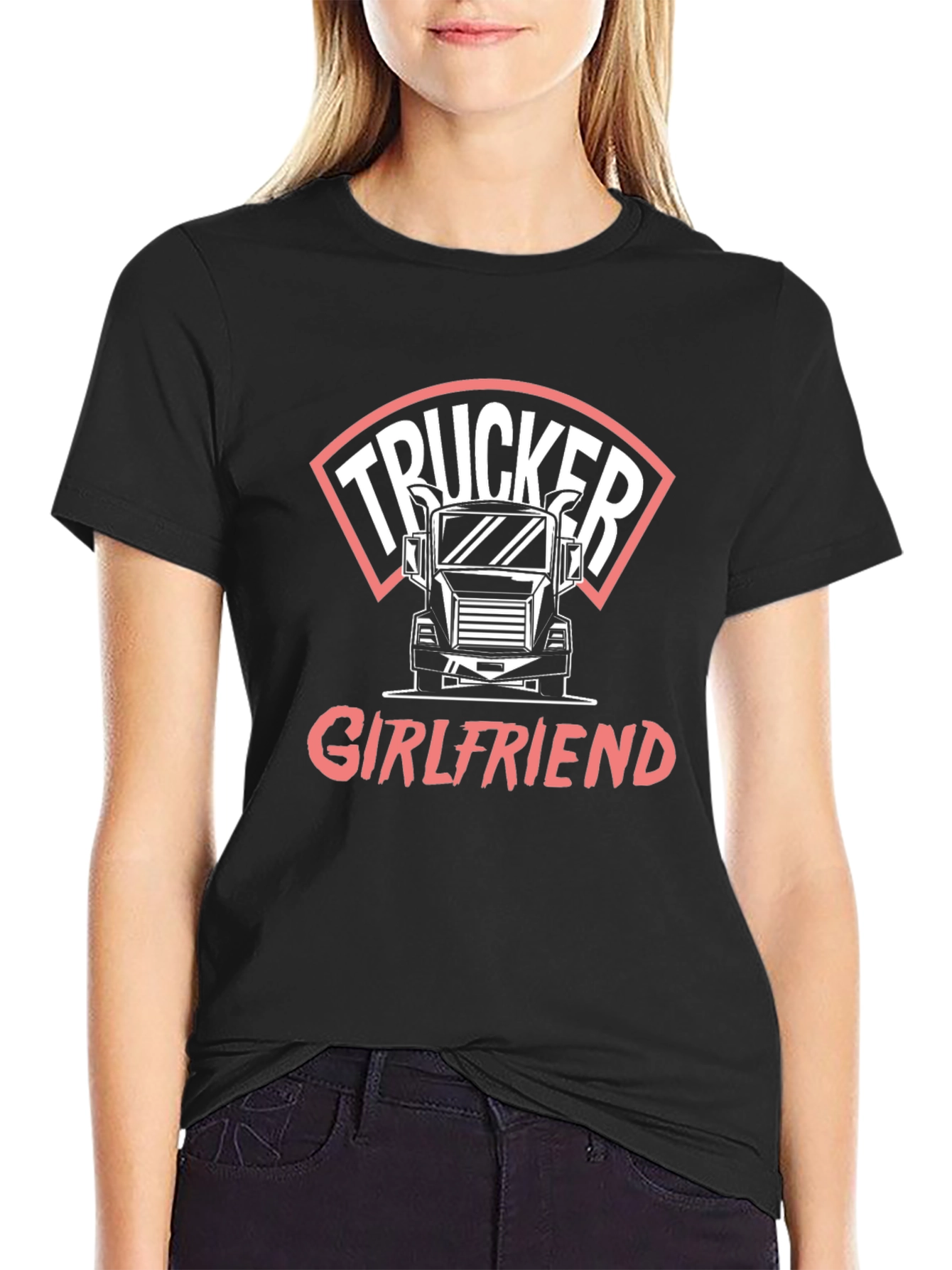 Trucker Girlfriend T-Shirt - Black Crew Neck Tee