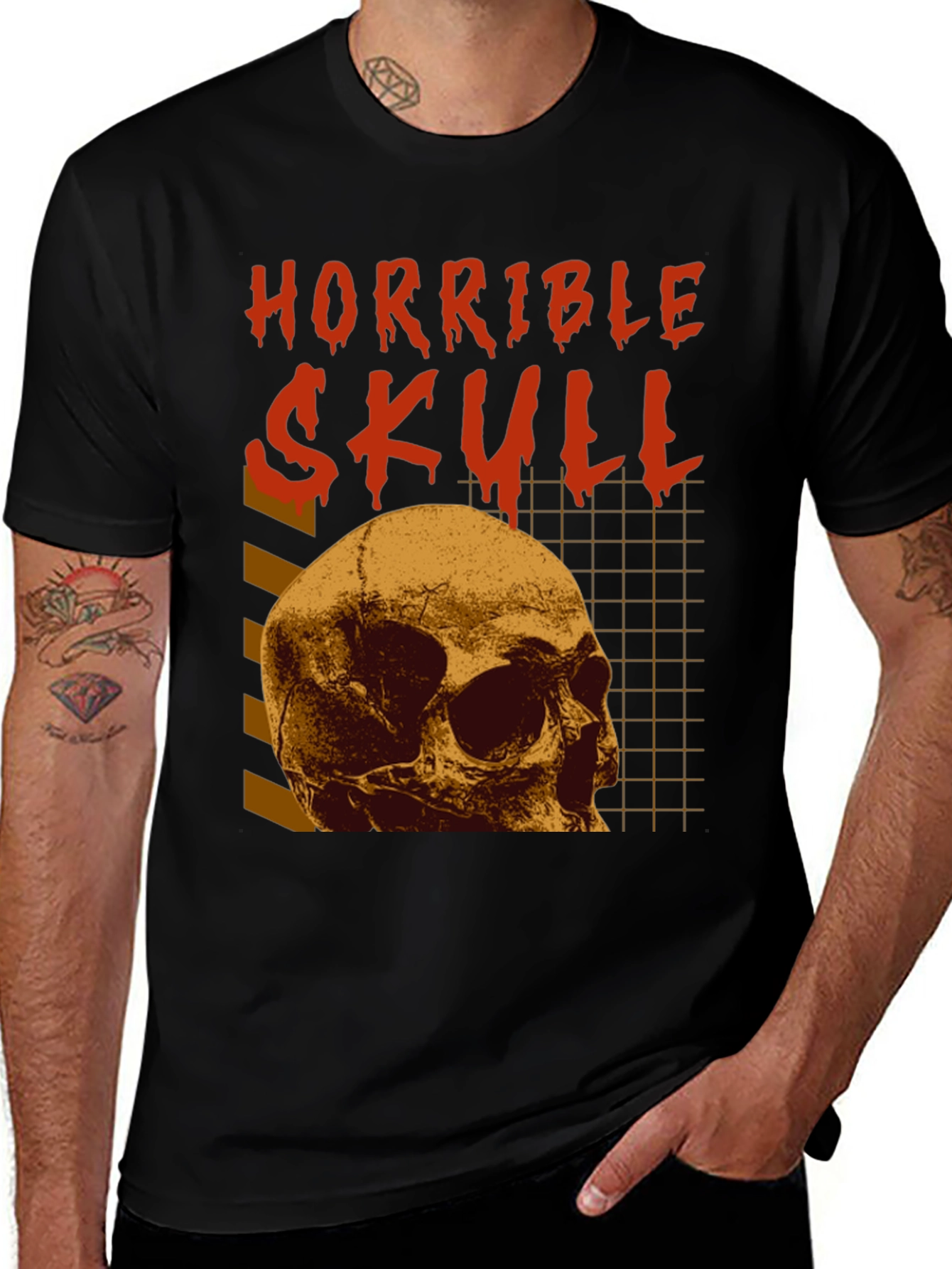 Horrible Skull Graphic Print Black T-Shirt