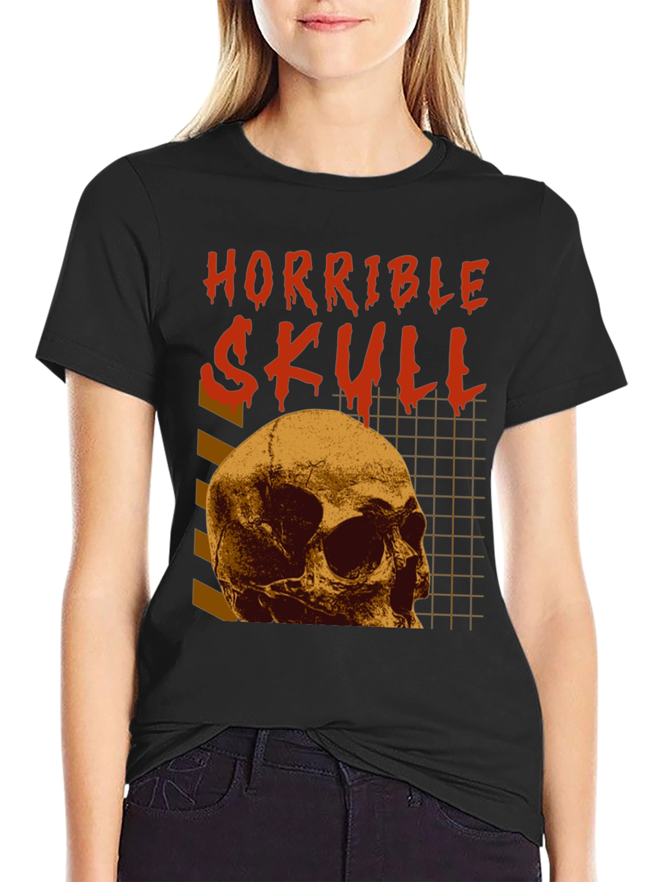 Horrible Skull Graphic Print Black T-Shirt