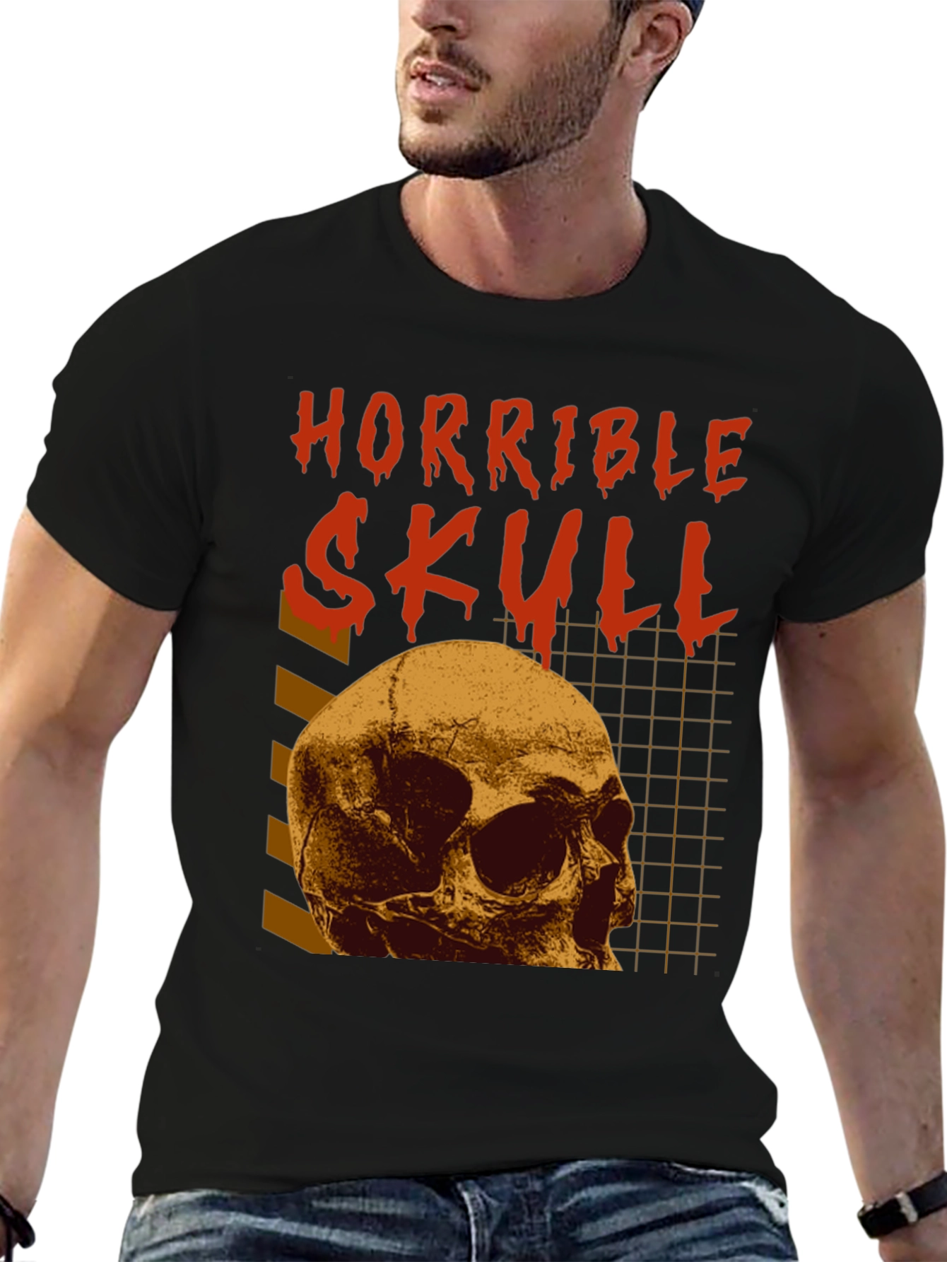 Horrible Skull Graphic Print Black T-Shirt