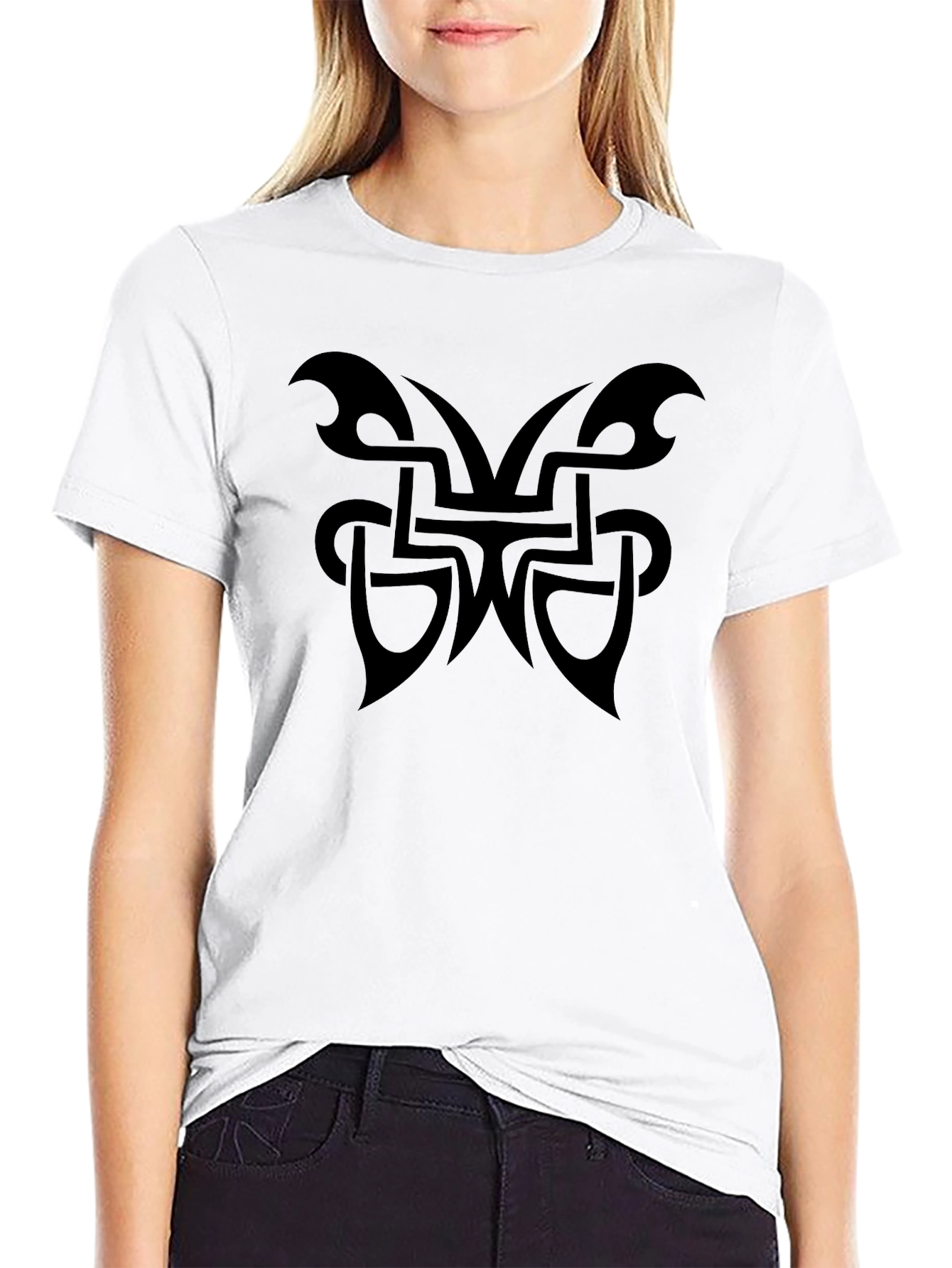 Mens Black T-Shirt with Tribal Butterfly Design