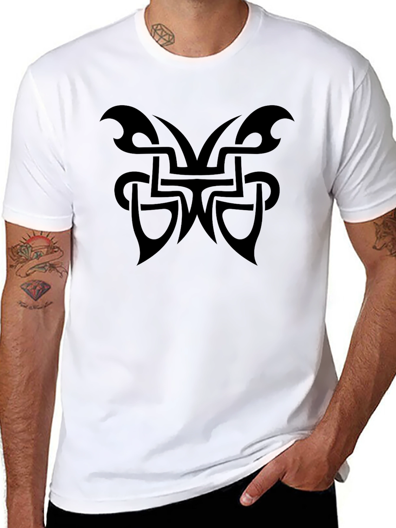 Mens Black T-Shirt with Tribal Butterfly Design