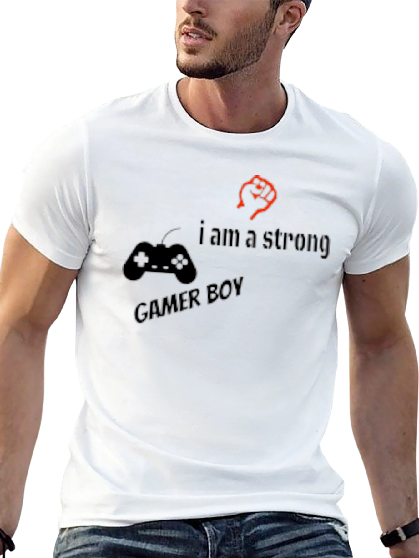 Strong Gamer Boy Black T-Shirt - Console Fist Design